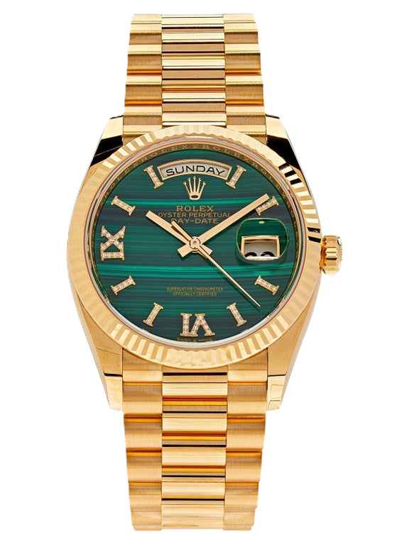 128238 Day-Date 36 Malachite Green Roman Diamonds Dial
